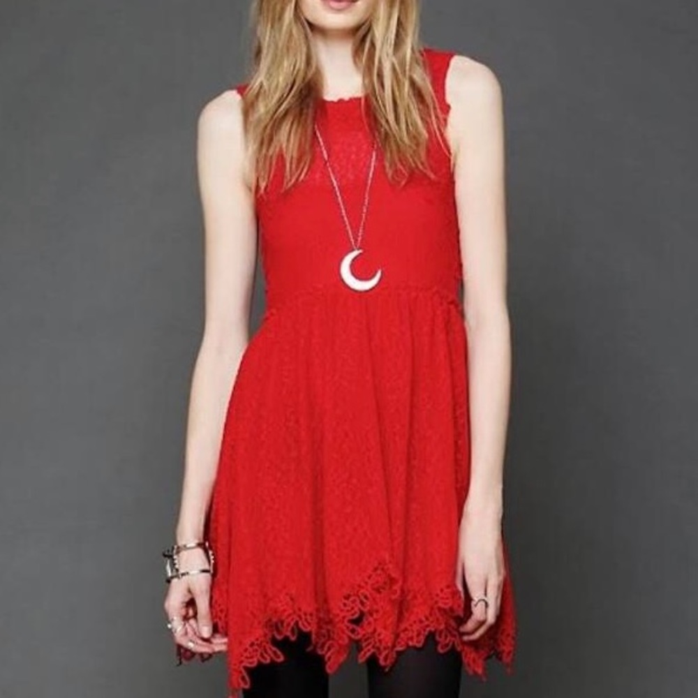FREE PEOPLE RED LACE DRESS